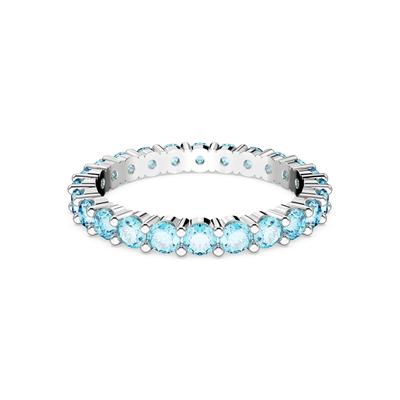 Fingerring SWAROVSKI "Matrix, Rundschliff" Gr. 55, blau (metallfarben, aquamarine), Fingerringe, Damen, 55, Metall, Fingerring, mit Swarovski Kristall