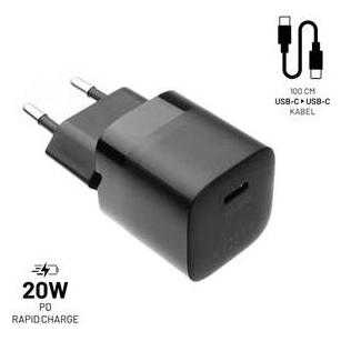 Fixed Mini-Set Netzwerkladegeräte mit USB-C-Ausgang und USB-C/USB-C-Kabel 20 W 1 m schwarz / PD (20 W, 1 Port) (FIXC20M-CC-BK)