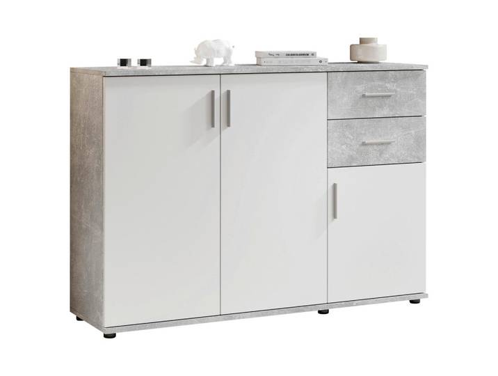 Carryhome Kommode Bobby, Grau, Weiß, Kunststoff, 1 Fächer, 2 Schublade(n) Schubladen, 120x82x35 cm, stehend, Kleinmöbel, Kommoden, Kommoden