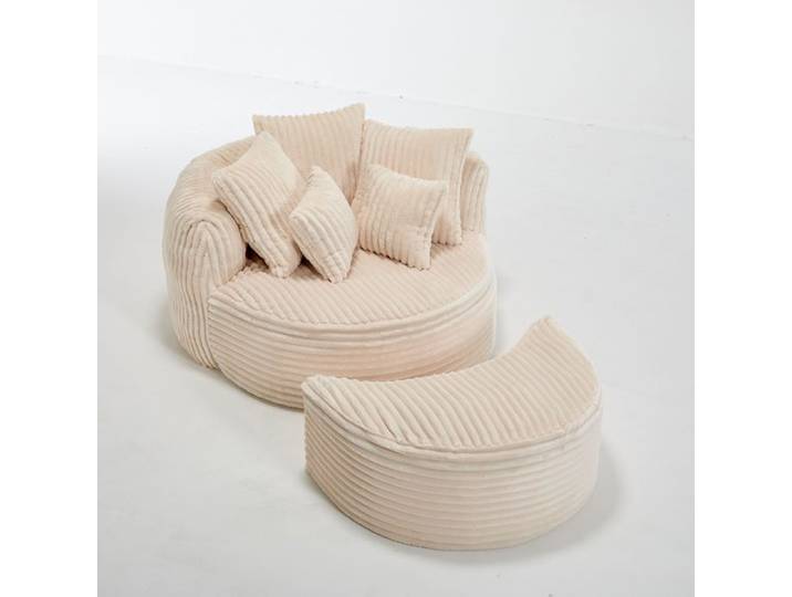 Grand Fauteuil avec Pouf en Velours Côtelé - Canapé Compress 1 Place pour Salon et Chambre - Beige
