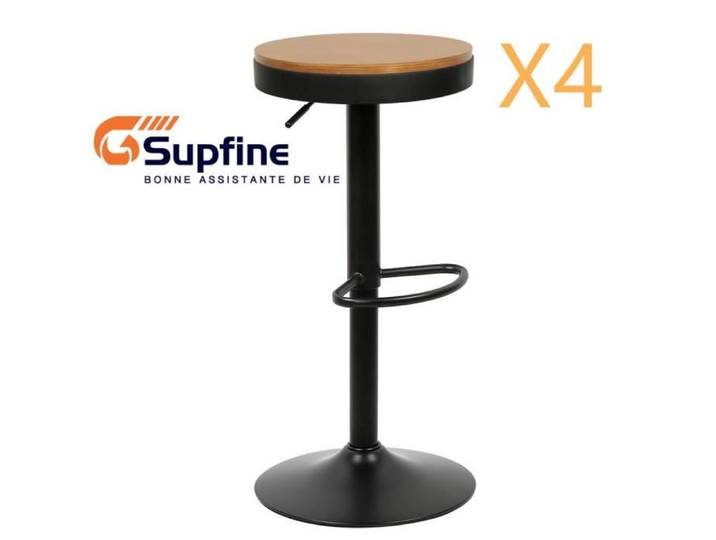 Tabourets de bar - JEOBEST - Lot de 4 - Hauteur réglable - Pieds antidérapants
