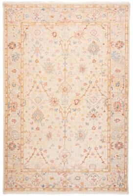 NAVATEXTURA Dancing Floral Hand-knotted Bordered Beige Rug