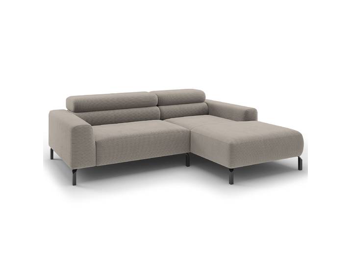 Ecksofa Longchair opt Funktion Grau Feincordstoff Feena 223cm Longchair davorstehend rechts Kopfstütze verstellbar