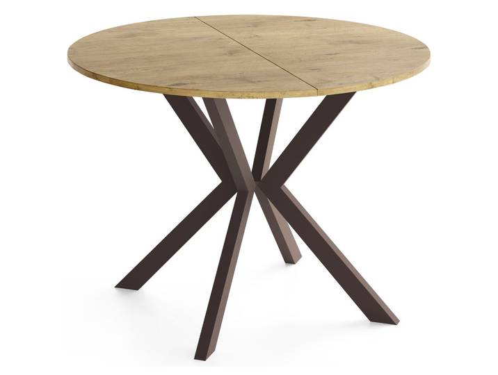 ESSTISCH Valeo – Runder, Ausziehbarer Esstisch – Braune Metallbeine – Moderner Stil – Lancelot Eiche 90-130/90/76 cm