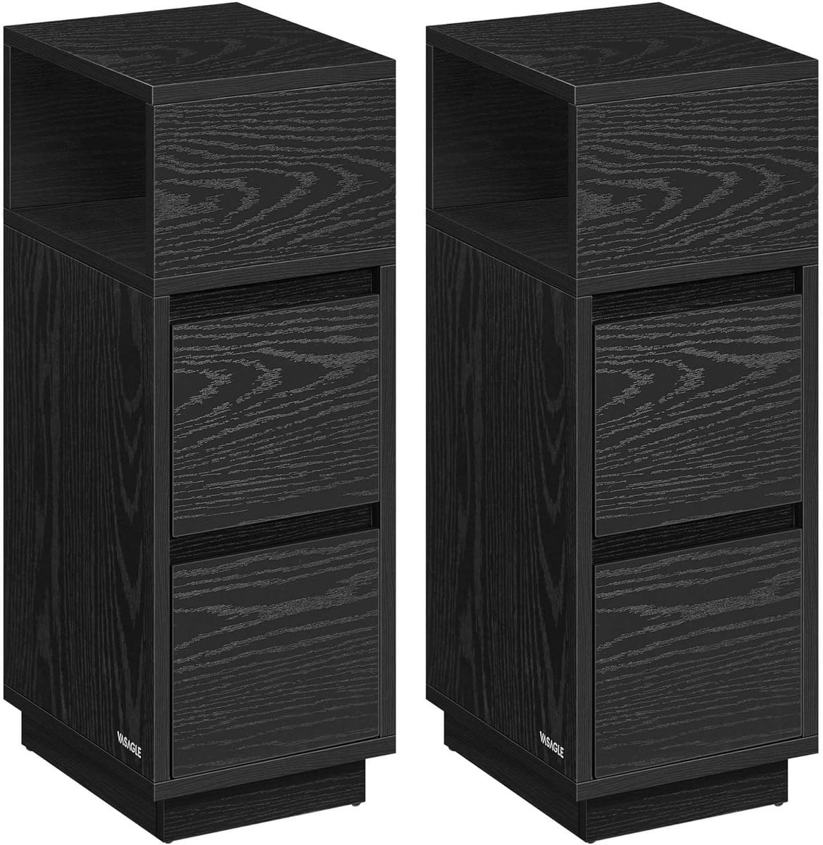 Furnstar Nachtkastjes Set van 2 - Smalle Bijzettafels met 2 Laden en Open Vak - Ebbenzwart