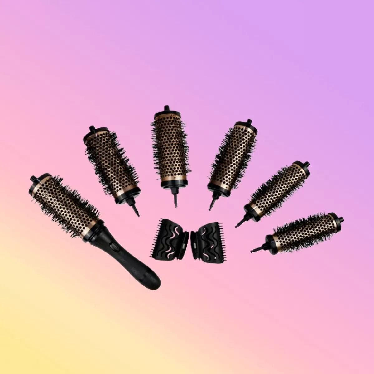 INF Goldenes Aluminium-Kupfer Haar Pinsel Set (6-teilig) - Professionelles Styling & Volumen