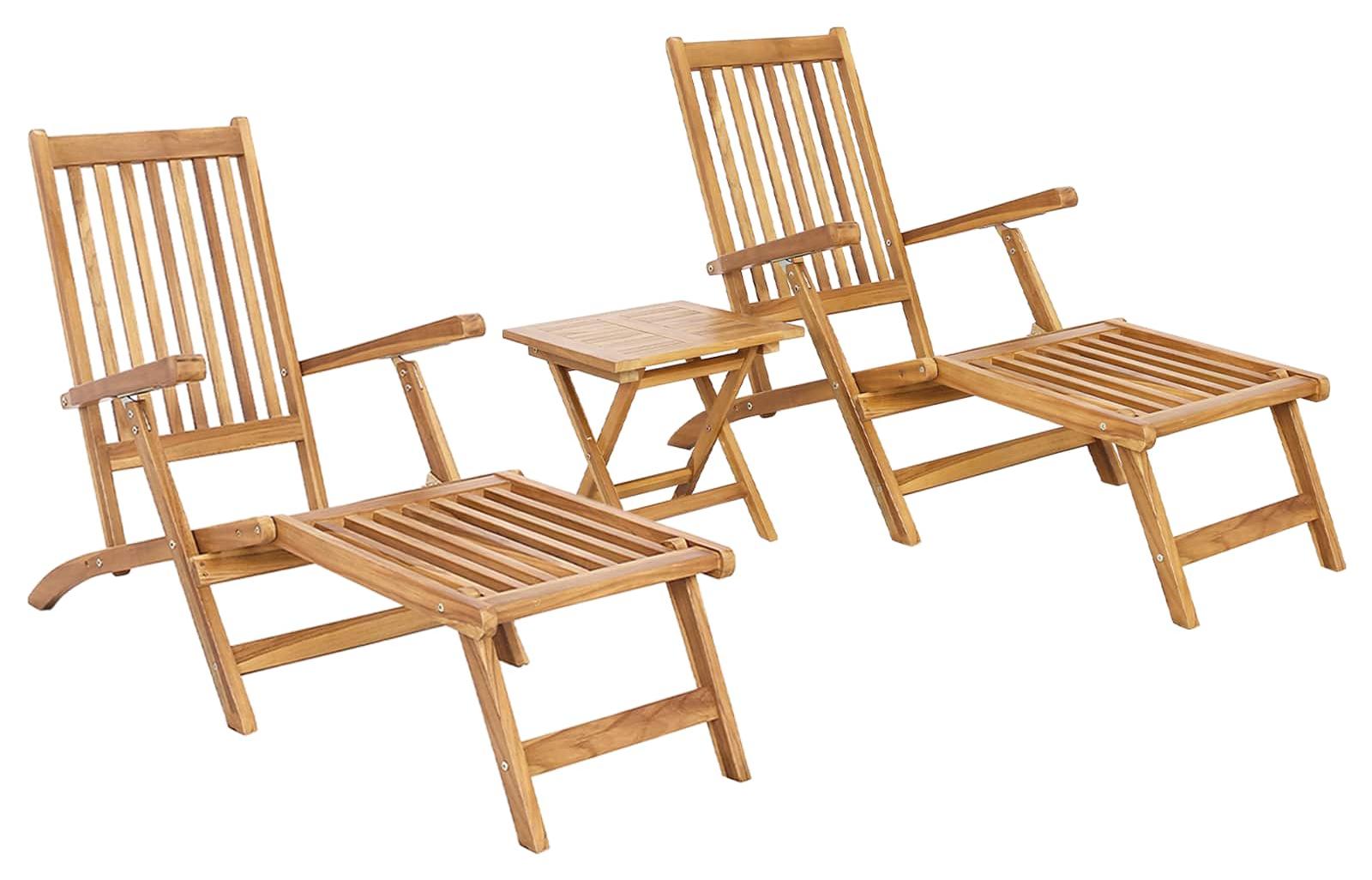 vidaXL Klappdeckstuhl mit Tisch 2 pcs Natur Massivholz Teak