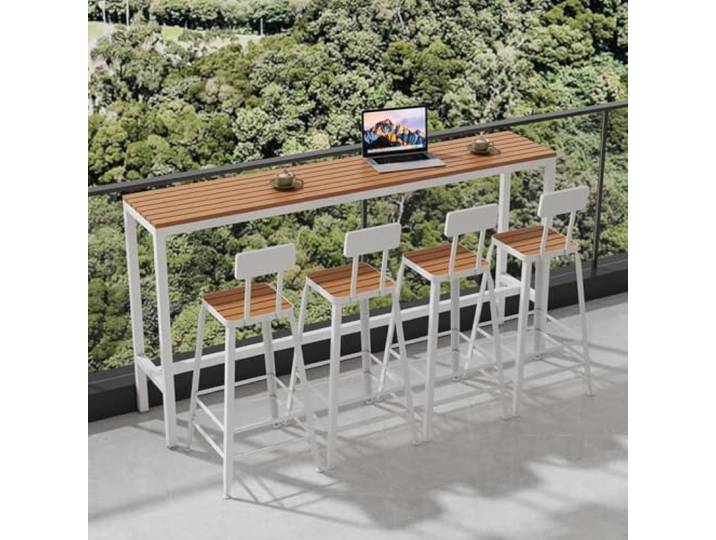 Bartisch aus Holz, wetterfester schmaler Stehtisch für Balkon und Terrasse Platzsparender hoher Bartisch ohne Hocker, einfache Montage, geeignet für Garten und kleine offene Außenbereiche