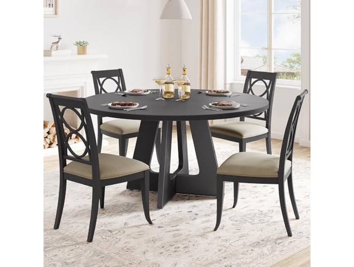 Furntrastar Runder Esstisch 120 cm MDF für 4-6 Personen, Schwarz Platzsparendes Runddesign Stabile Mittelsäule Pflegeleichte Oberfläche Für Esszimmer & Küche Eleganter Schwarzton