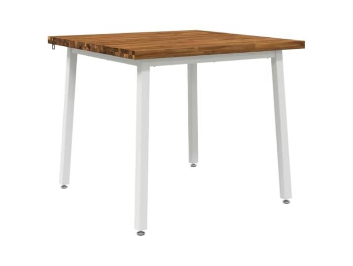 Roanoer Esstisch 90x90x75cm Quadratisch Massivholz Akazie Weiß Vier Personen Holztisch für Küche und Esszimmer mit stabiler Zinkstahlbasis und justierbaren Bodenschonern.