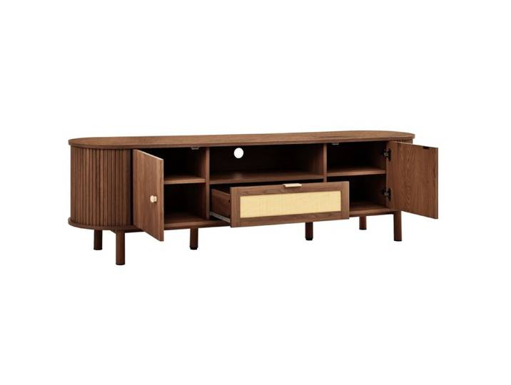 Meuble TV 175 cm en MDF – décor noyer design incurvé et rangements