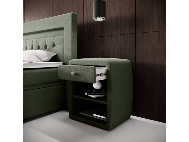 Designer Nachttisch Lilly mit USB Anschluss in Bouclé - Beige - Luxusbetten24