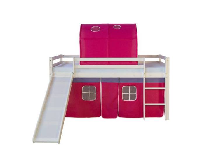 Lit mi-hauteur enfant - HOMESTYLE4U - HomeStyle4U-1490 - Toboggan - Tunnel - Rideau rouge