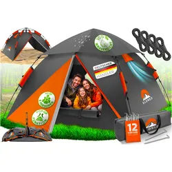 ELONEO Wurfzelt, 2-4 Personen Pop Up Zelt wasserdichtes Campingzelt schnellaufbau Zelt, Orange/Grau