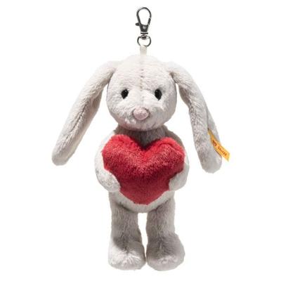 Steiff 11206 - Anhänger Hoppie Hase Love, hellgrau/rot, Plüsch-Schlüsselanhänger mit Herz, 15 cm