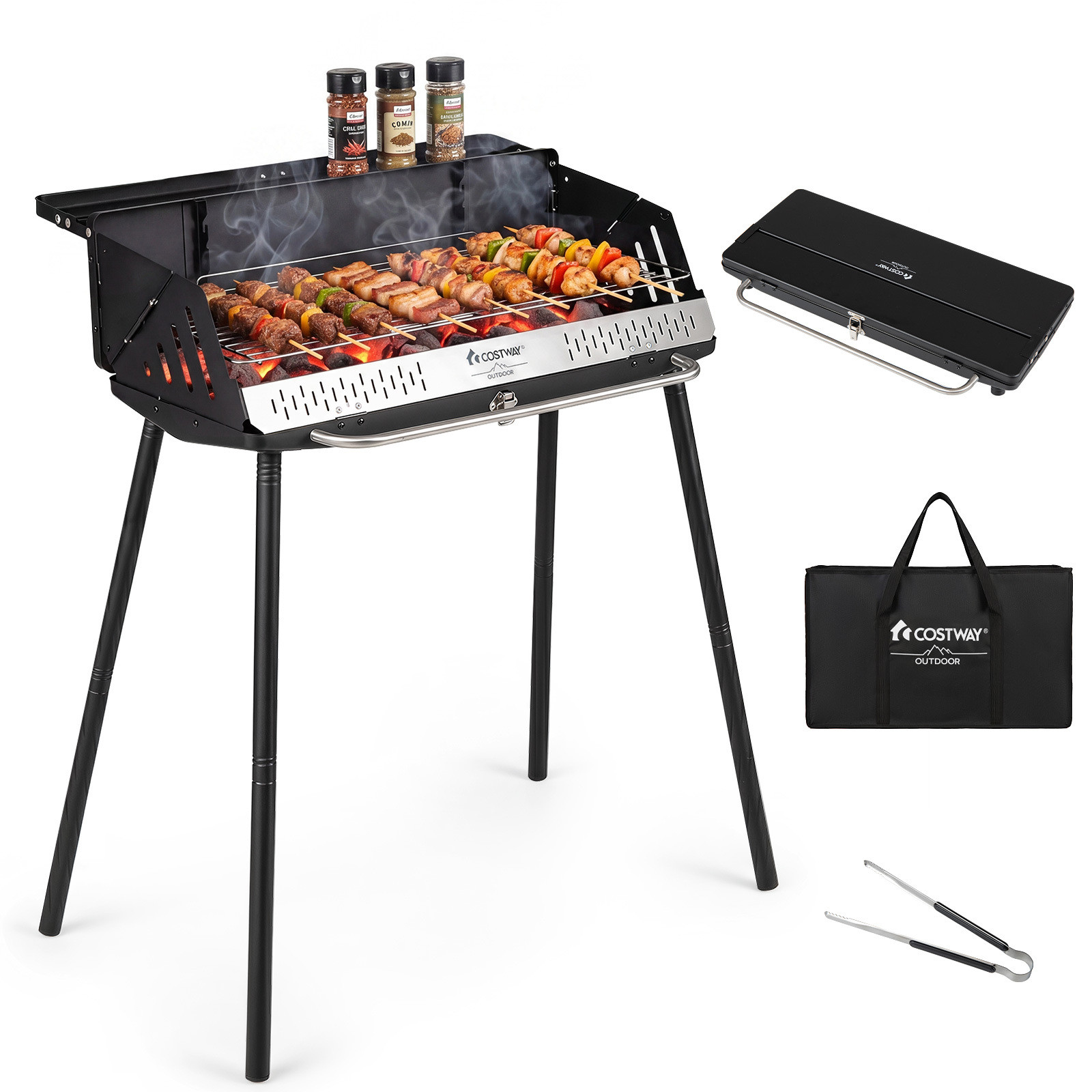 Costway Draagbare Houtskoolbarbecue Tabletop voor in de Tuin