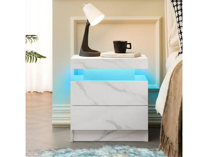 Fine Life Pro Nachttisch Moderner Nachttisch mit LED-Beleuchtung und 2 Schubladen