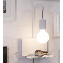 Wandleuchte und Nachttischlampe Calvani mit Ablage und USB-Anschluß für Handy Weiß Paulmann 79812