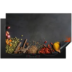 HERDABDECKPLATTE Kräuter - Lebensmittel - Gewürze - Schwarz - Paprika - Zimt Induktionsmatte 83x51 cm