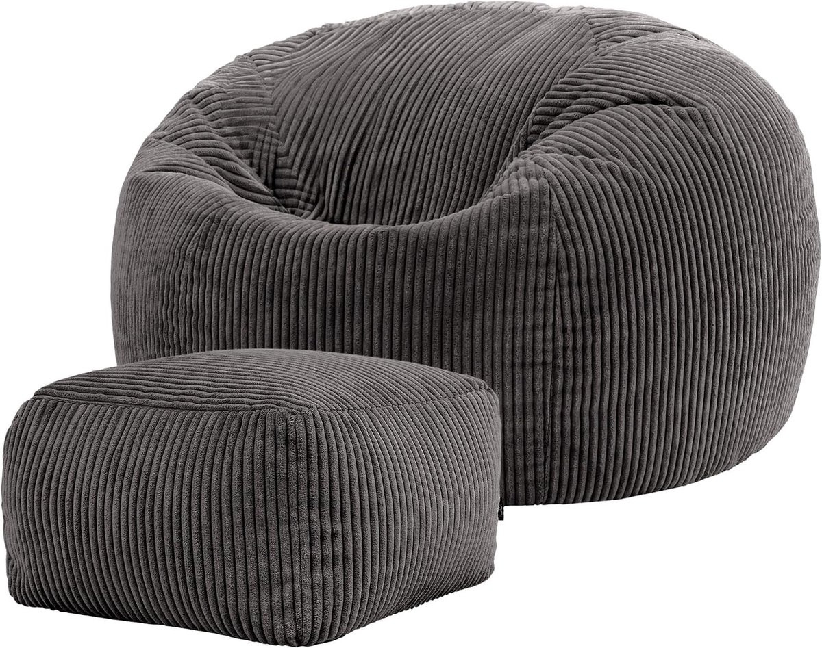 icon Kingston Corduroy Zitzak met Hocker en Vulling, Grijs