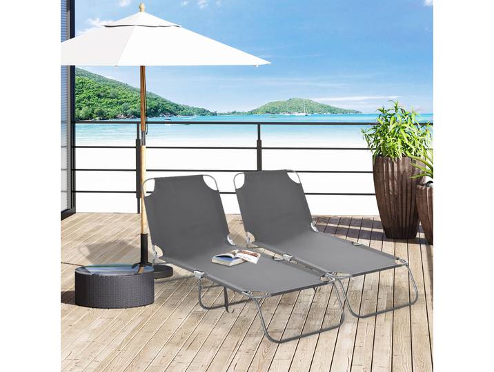 Outsunny Transat Pliable Métal Polyester Gris Dossier Réglable