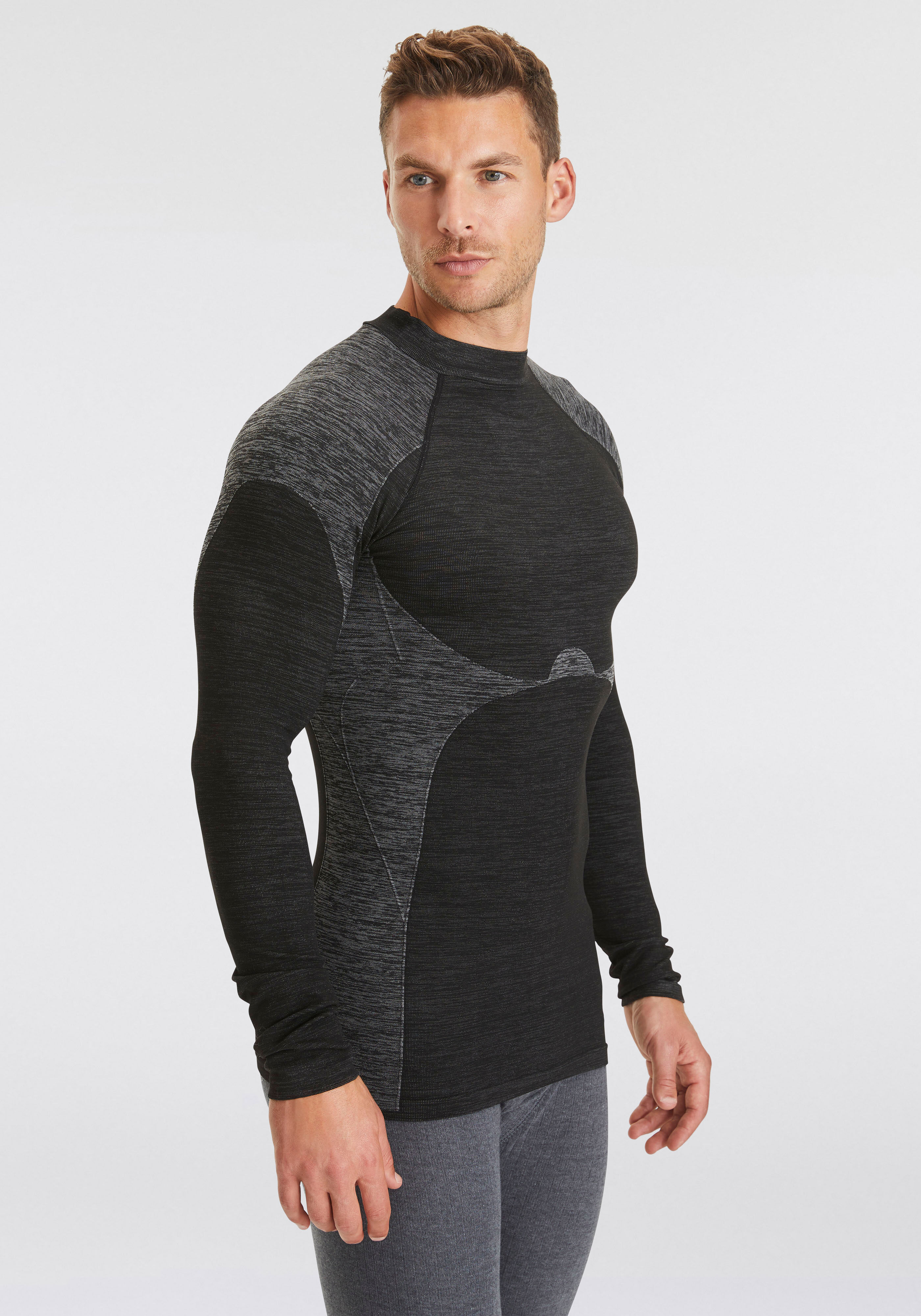 Thermounterhemd HEATKEEPER, Herren, Gr. M, N-Gr, schwarz (schwarz, meliert), Obermaterial: 60% Polyester, 35% Polyamid, 5% Elasthan, meliert, Rundhals, Unterhemden Thermounterhemd, Thermo Langarmshirt schwarz, meliert M, N-Gr