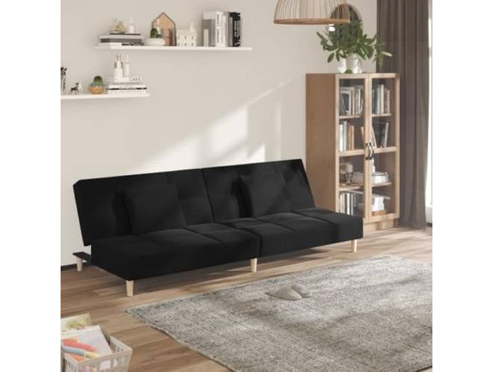 HEFZGDB Schlafsofa 2-Sitzer mit 2 Kissen Schwarz Stoff Bettgarnitur Gästebett Multifunktionales Sitzmöbel für Wohnzimmer und Büro