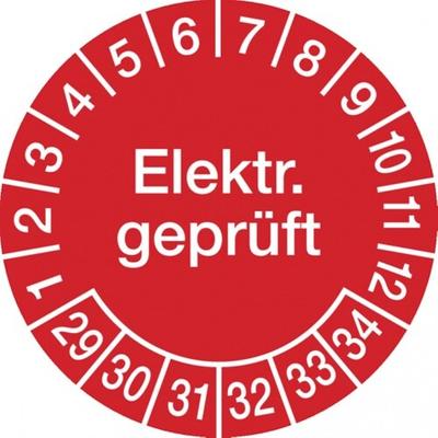 König Werbeanlagen Dreifke® Prüfplakette Elektr. geprüft ab 29 rot/weiß - 30 mm Folie selbstklebend