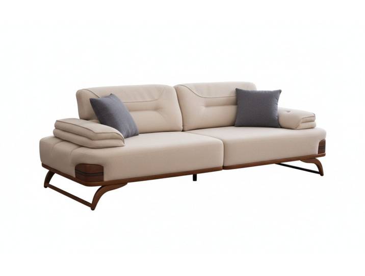 JVmoebel Sofa Couch Modern Beige 3-Sitzer Designer-Couch Minimalismus Stoff Holz, 1 Teile