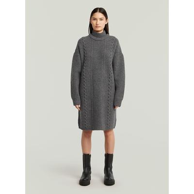 Bodykleid G-STAR "Cable Loose Knit Kleid", Damen, Gr. L, Normalgrößen, grau (granite htr), Obermaterial: 100% Wolle, Kleider