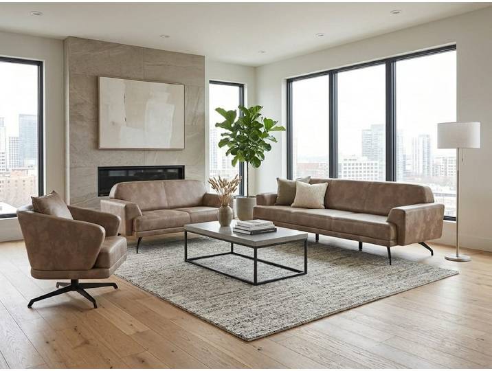 Xlmoebel Polstergarnitur Couchgarnitur 3-Sitzer-Sofa 2-Sitzer-Sofa Sessel Leder Beige, (3-tlg., 3-tlg)