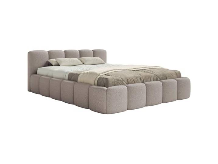 Selsey Polsterbett 160x200 cm Modernes Bettgestell mit Lattenrost Elegantes Design in Hellgrau Bouclé Robuster Holzrollrost für Komfort Bodenschonende Kunststoffgleiter Max Belastung 250 kg
