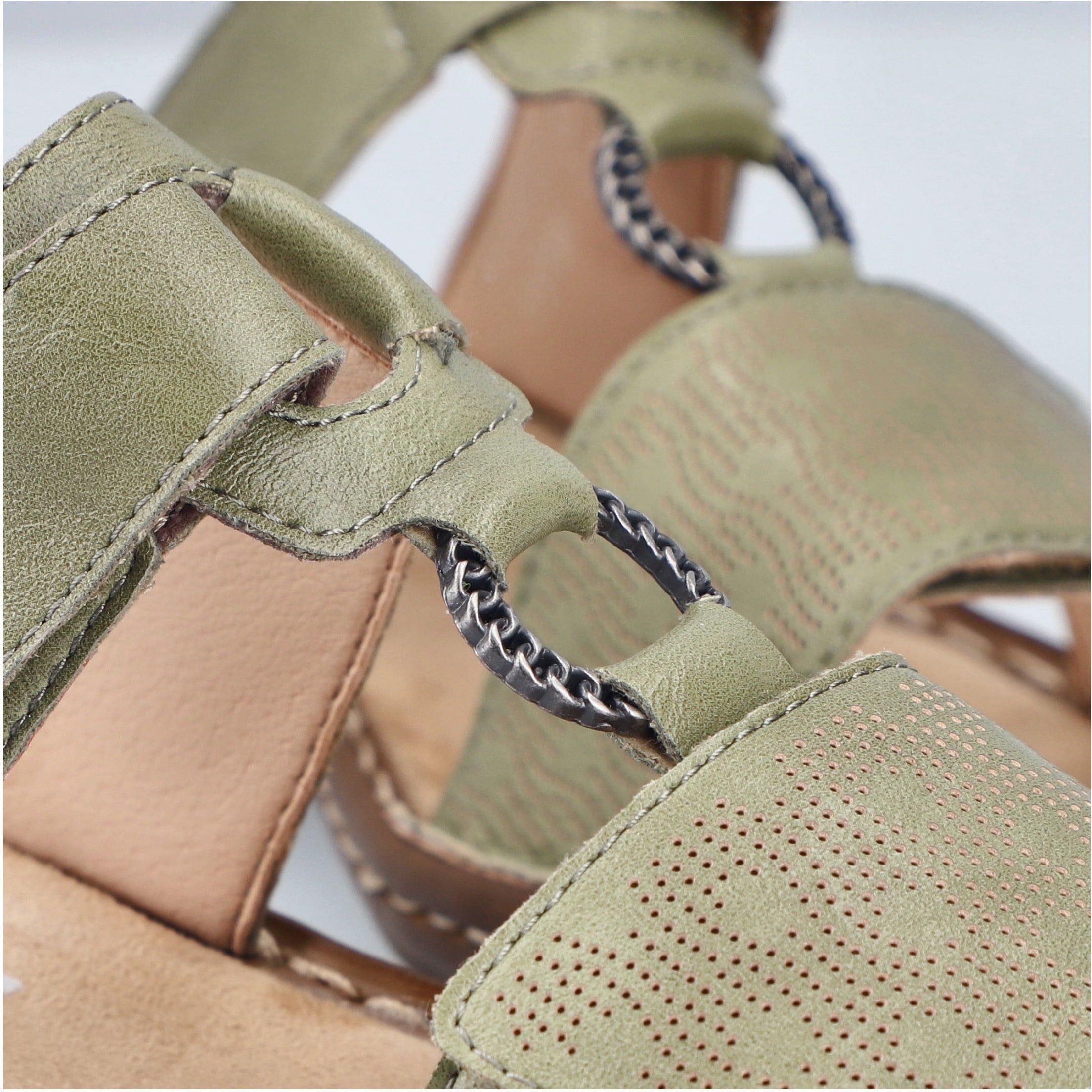 Pantolette RIEKER, Damen, Gr. 39, Synthetik, grün (schilf), Lederimitat, unifarben, Schuhe Pantolette, Sommerschuh, Strandschuh, Klettschuh mit Perforation schilf 39, Synthetik