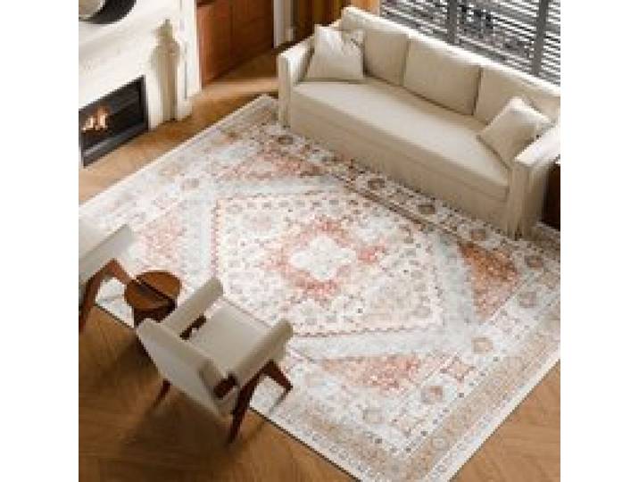 VEVOR Vloerkleed, 2743 x 3658 mm, kortpolig, wasbaar, antislip, woonkamerkleed, vintage stijl, binnenmat voor slaapkamer, woonkamer, kinderkamer, kantoor, bruinrood