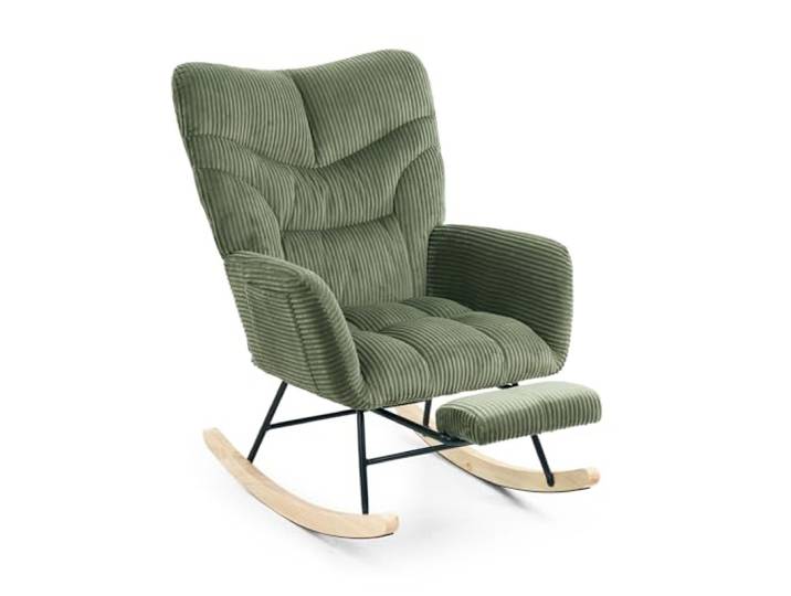 SANODESK Schaukelstuhl mit Fußstütze, natürlicher Relaxstuhl & Ruhesessel für ruhige Auszeiten, sanft schaukelnder Sessel bis 120 kg, ideal für entspannte Wohnbereiche (Grün)