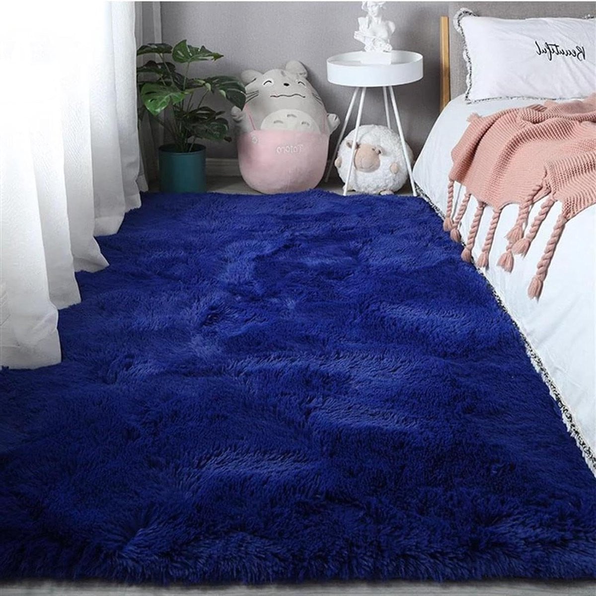 Blauw Hoogpolig Pluche Tapijt - Zacht Shaggy Vloerkleed van Microfibre - Rechthoekig