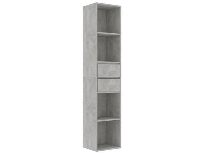 Bibliothèque en bois d'ingénierie - JILL - Gris béton - 36x30x171 cm - 4 étagères ouvertes - 2 tiroirs
