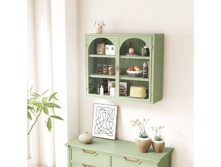 Armoire Murale - Armoire Murale avec 2 Portes en Verre pour Rangement Multifonction - Métal Vert 70×23×60 cm