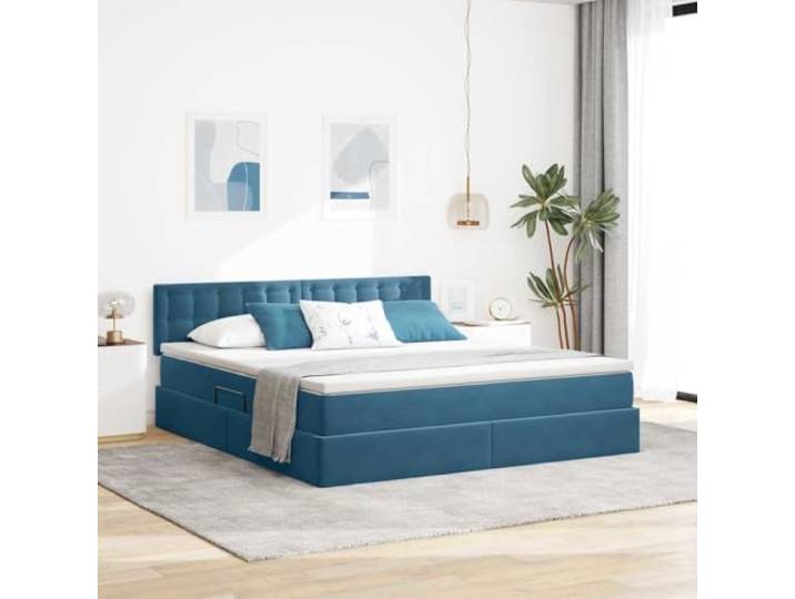 Samt Stauraumbett mit LED Beleuchtung Hubbett modern Schlafzimmer Bett mit Stauraum und LED Dunkelblau 160x200 cm Samt mit Kopfteil Matratze Lattenrost Hydraulik