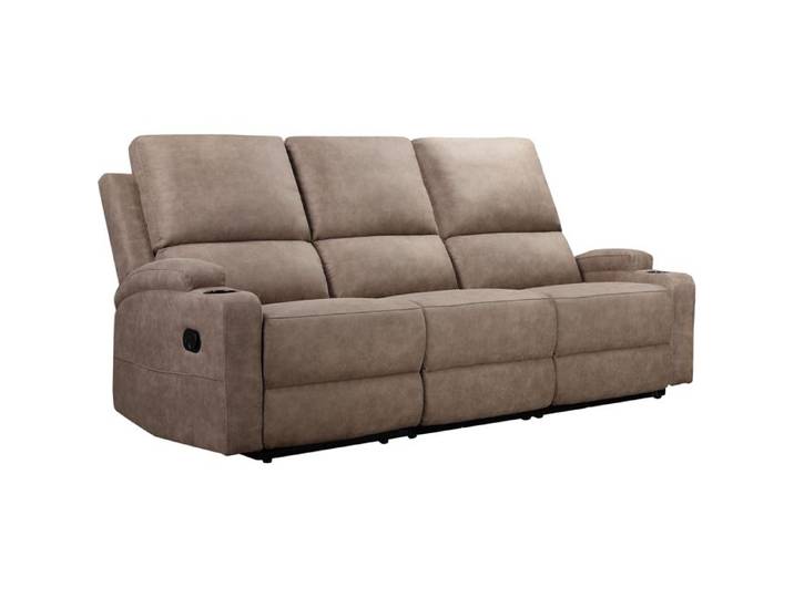 Dallas-canapé 3 Places Avec 2 Fauteuils Relax Manuels En Microfibre Taupe