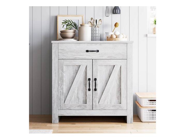 GarveeMore Sideboard mit Mikrowellen-Ablage & verstellbaren Einlegeböden,Küchenschrank, Speisekammer Schrank mit Buffet-Funktion,Standregal Küche,grau