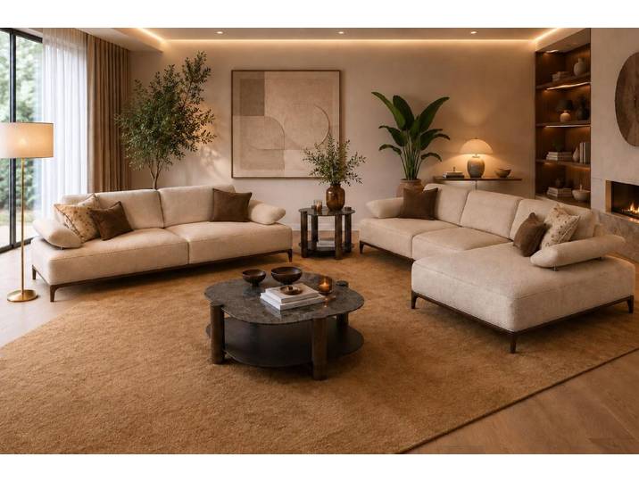 JVmoebel Wohnlandschaft Modernes Wohnensemble aus L-förmigem Ecksofa und komfortablem 3-Sitzer, 2 Teile, Made in Europa