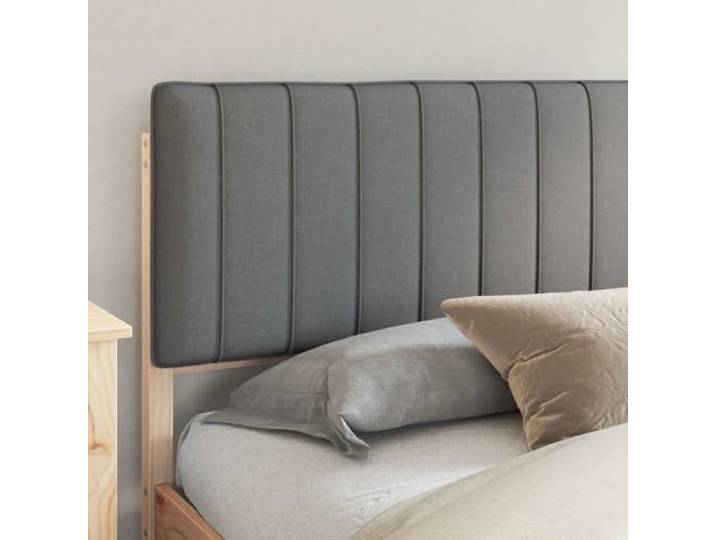 KTHLBRH Doppelbett Hellgrau 200 x 200 cm Massives Kiefernholz, gepolstertes Kopfteil, einfache Montage, waschbarer Bezug