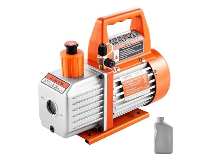 VEVOR Pompe à Vide\, 100 L/Min\, Pompe à Vide Climatisation à Palettes Rotatives 1 Étage\, avec Bouteille d'Huile\, Entretien Climatiseurs Automobiles\, Dégazage Résine\, pour Systèmes CVC R134a R22 R410a