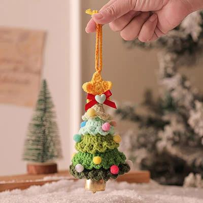 Useful Little Things Knitted Christmas Tree With Jingle Bell Handmade Wool Crochet Plush Ornament & Festive Holiday Pendant Decor c