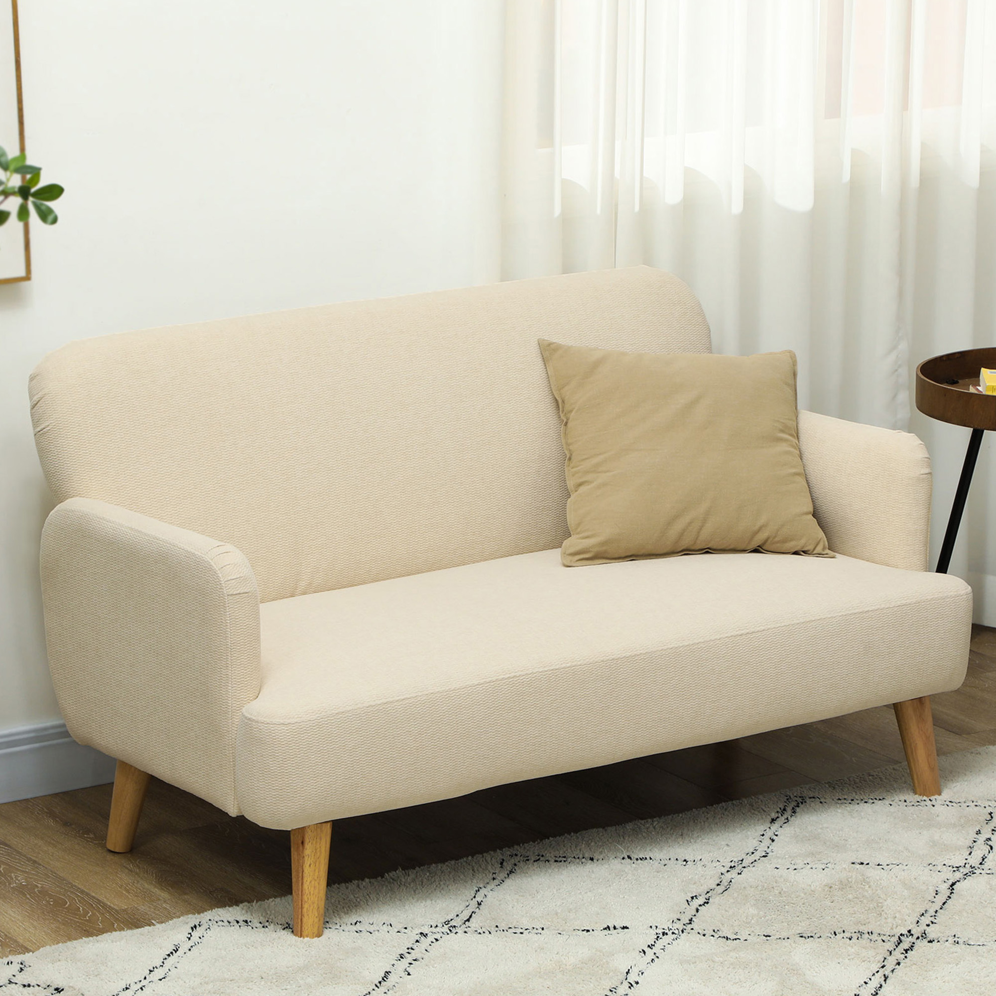 Homcom Divano 2 Posti Moderno Effetto Velluto con Imbottitura Spessa, 140x74x79cm, Bianco Crema