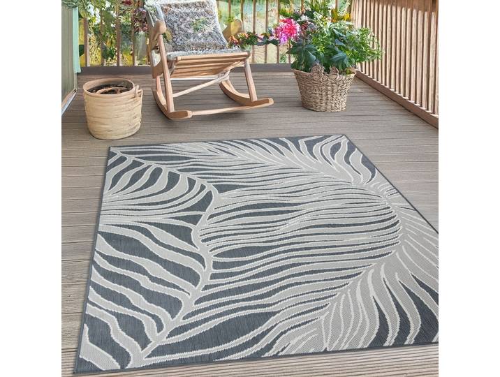Teppich S.OLIVER Skadom, Wende-Teppich im Blatt Design, auch für Balkon und Terrasse , grau, B:80cm H:5mm L:150cm, Kunstfaser, Teppiche, Teppich, für In- und Outdoor geeignet, wetterfest & UV-beständig