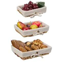 Relaxdays 3er Set Brotkorb mit Stoffeinsatz Creme,Hellbraun