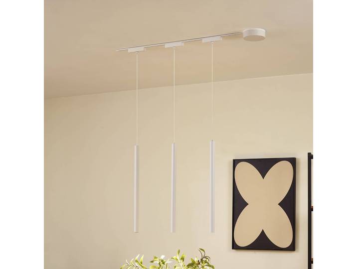 Schienensystem 48V Lumaro, Pendel, Röhre, 3-flg., weiß, CCT Lumaro Lindby, dimmbar, weiß / opal, für Wohn- / Esszimmer, Aluminium, Modern