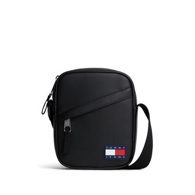 Umhängetasche TOMMY JEANS "TJM DAILY PU REPORTER", Damen, Gr. B/H/T: 16cm x 20cm x 5cm, schwarz, Lederimitat, Taschen Umhängetasche, Schultertasche, Crossbodybag mit Logoaufnäher